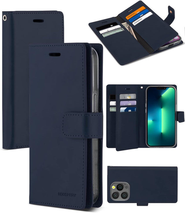 Navy Genuine Mercury Mansoor Diary Wallet Case For iPhone 16 Pro Max