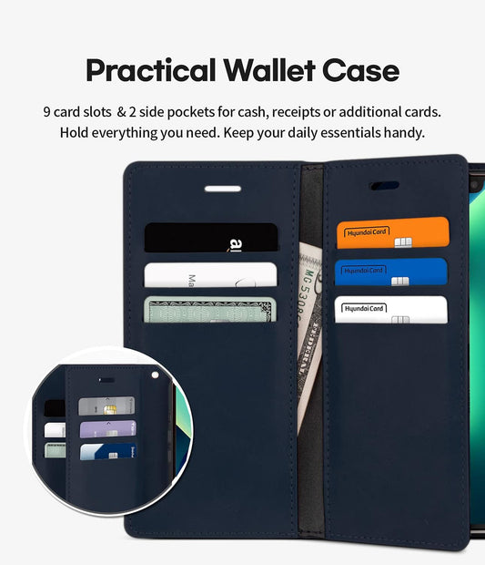 Navy Genuine Mercury Mansoor Diary Wallet Case For iPhone 16 Pro Max
